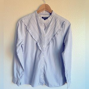 J Crew Ruffle-trim cotton button-up in stripe - women’s size 8
